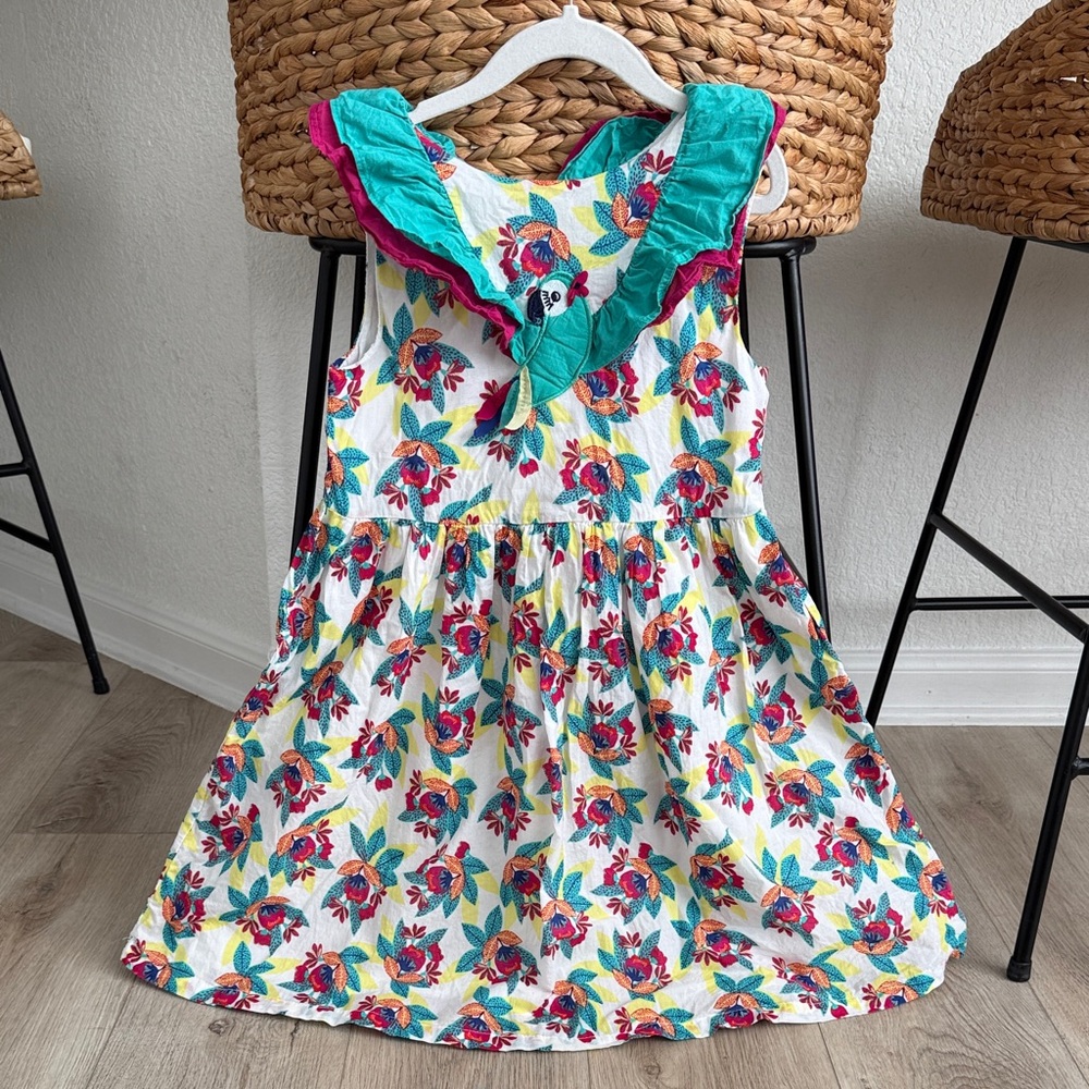French Vibrant Floral Kids Dress with Teal and Pink Details